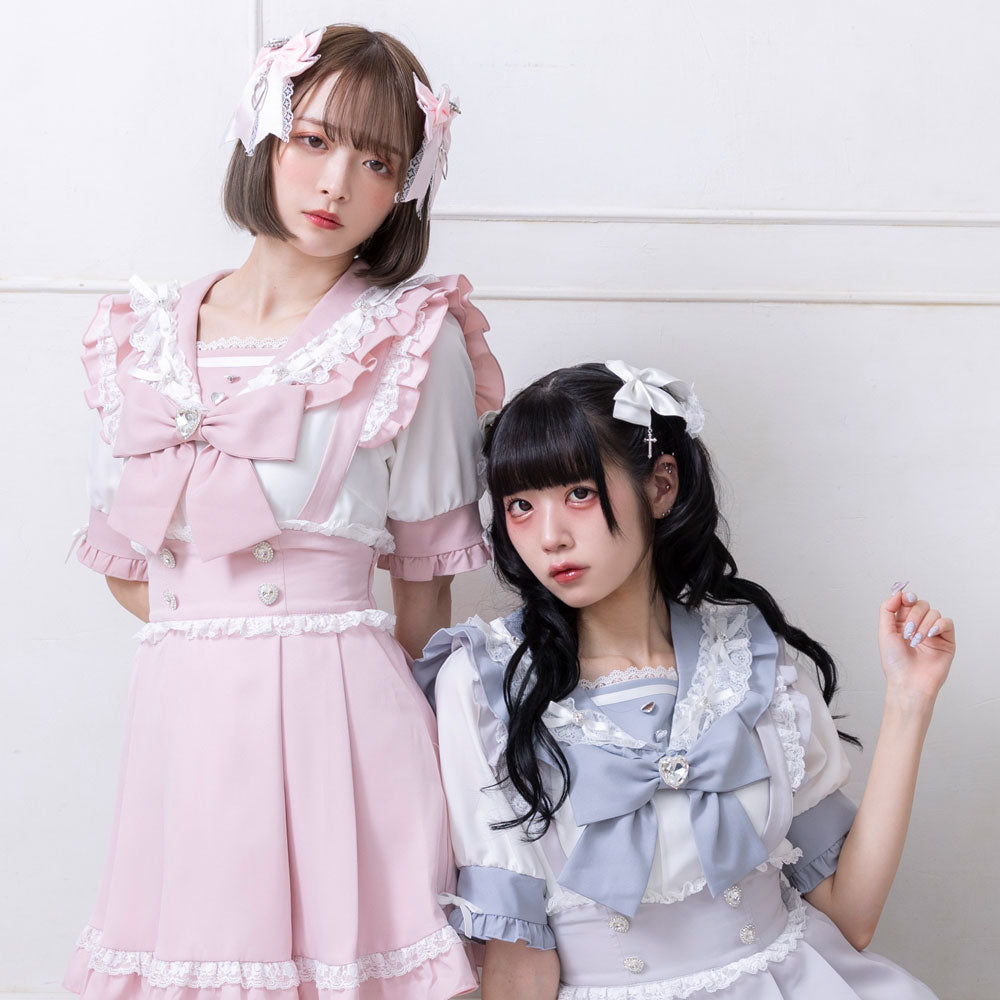 Dear My Love heart ribbon frill sailor blouse