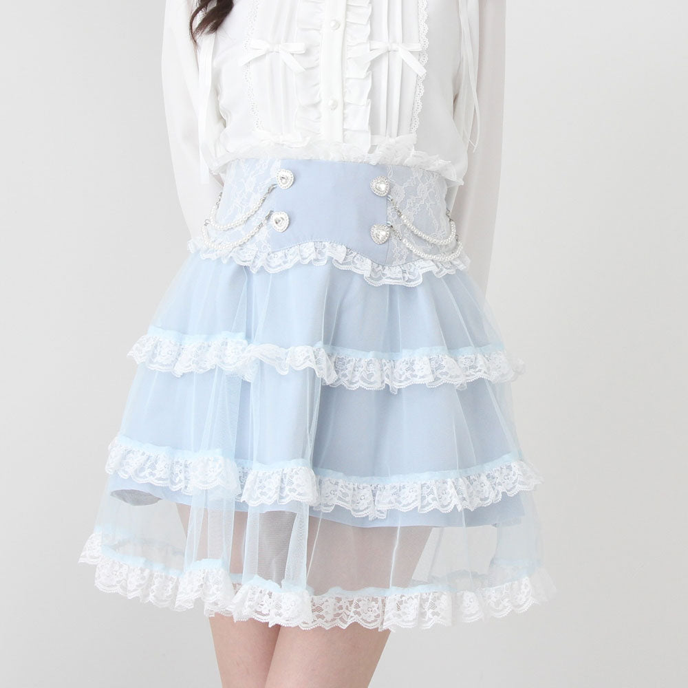 Dear My Love tulle layered pearl frill skirt