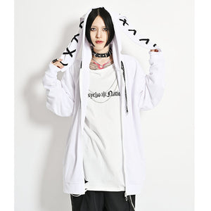 Psycho Nation white bunny ears hoodie