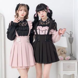 Dear My Love jirai kei "Suspenders Frill Lace-up Pleated" skirt