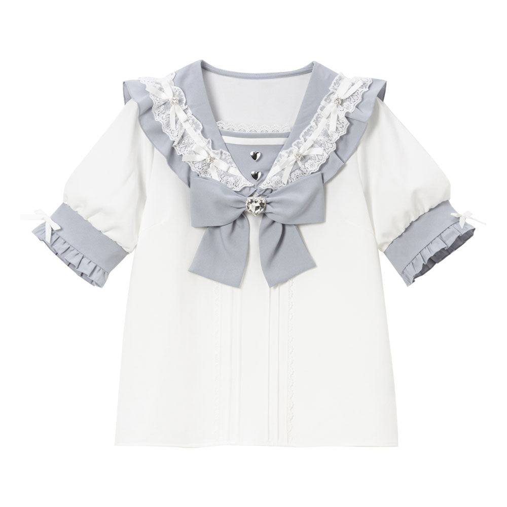 Dear My Love heart ribbon frill sailor blouse