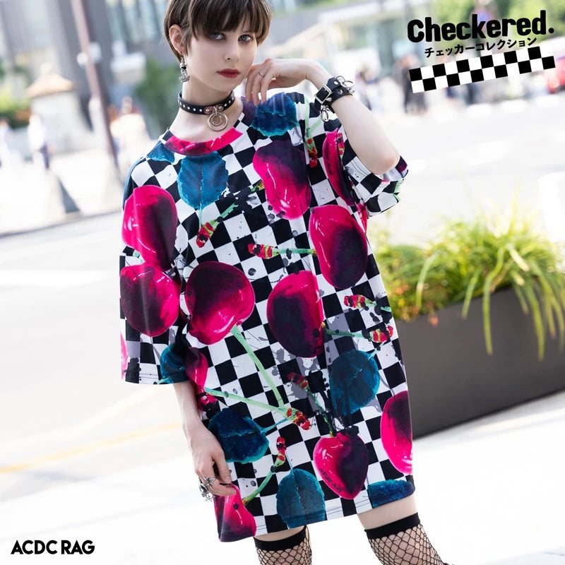 ACDC RAG checkered cherry t-shirt dress